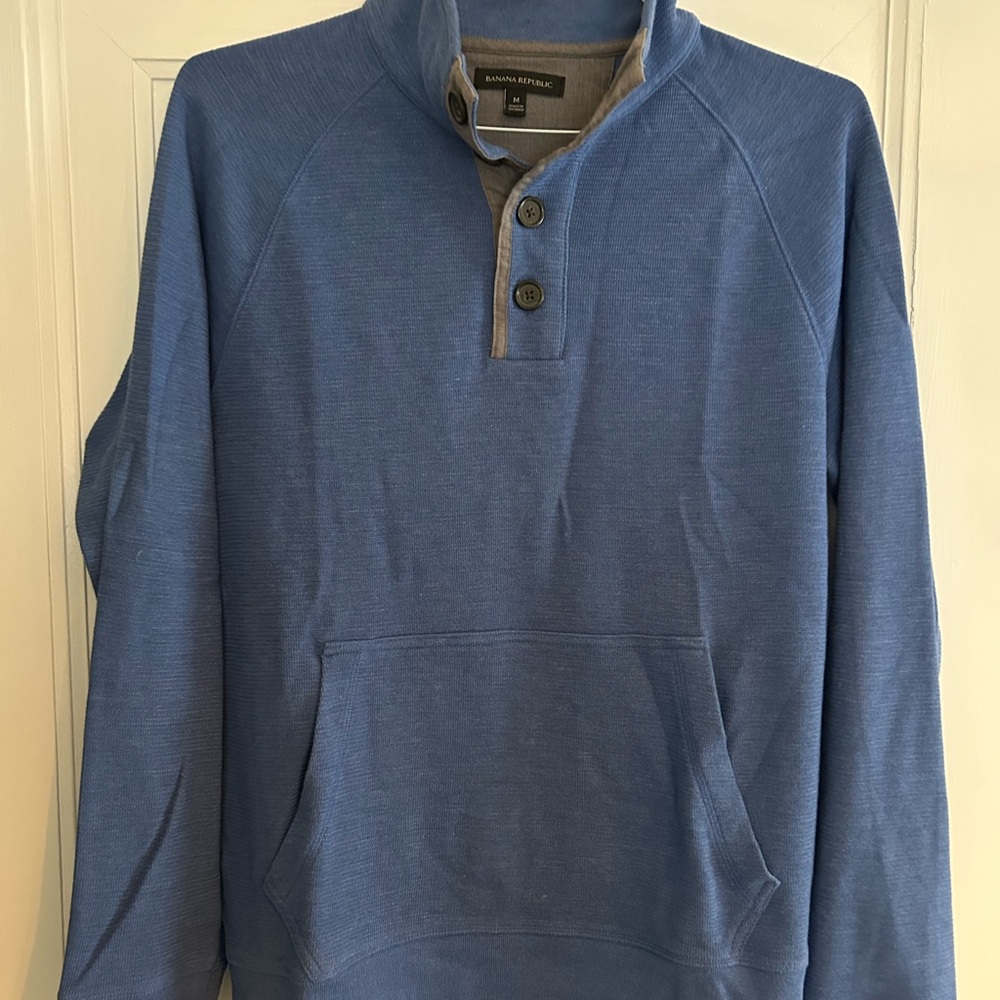 Banana Republic Blue and Brown Button-Up Sweater Men’s Medium